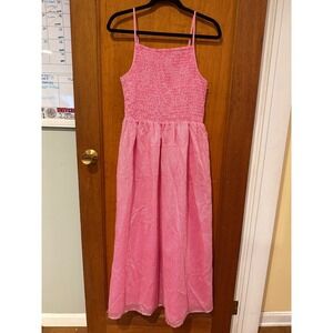 THML dress Large‎ smocked pink white stripe sleeveless layering girlhood beach